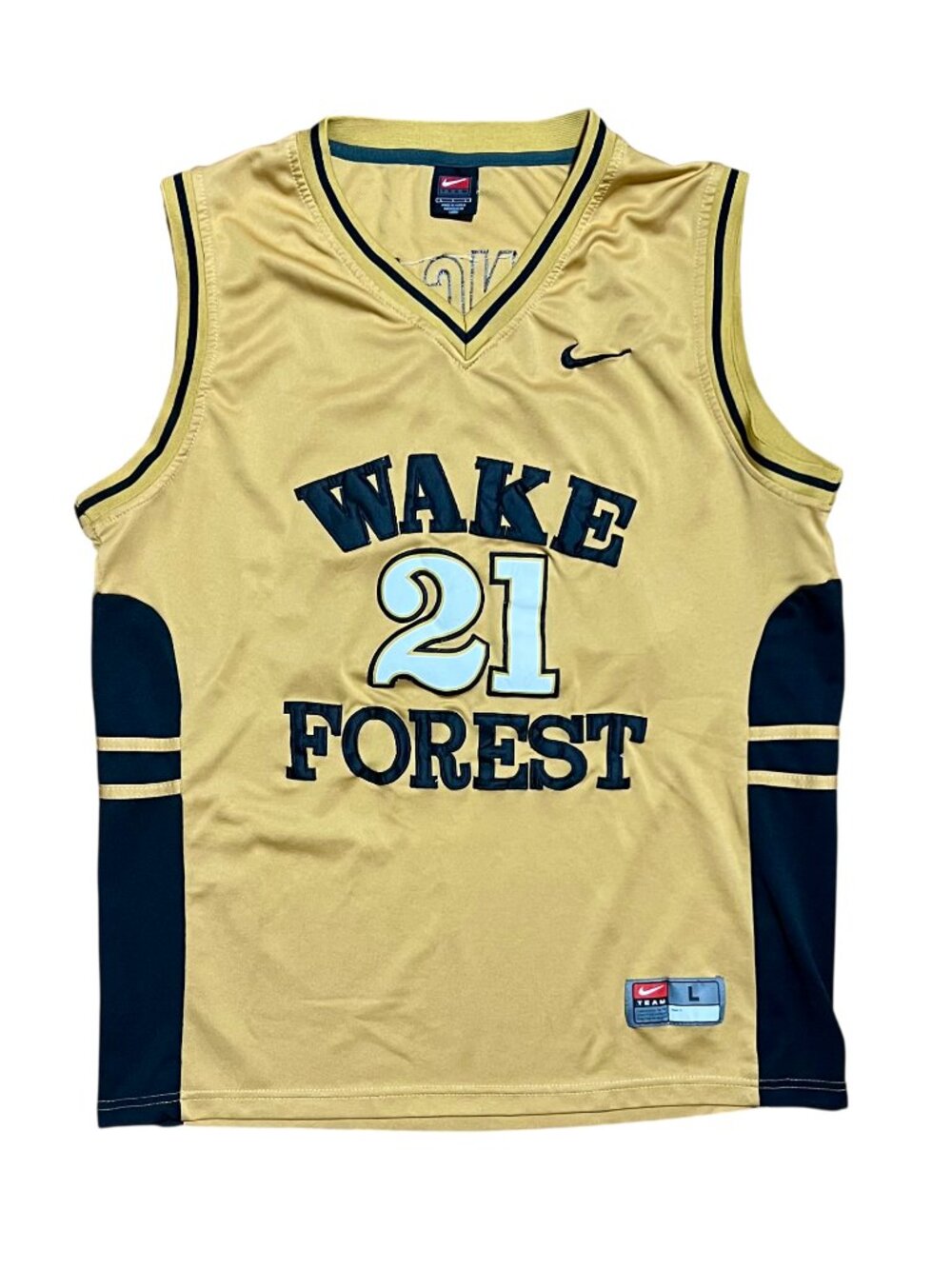 Tim Duncan Vintage Wake Forest Demon Deacons Gold Basketball Jersey, Men's Large